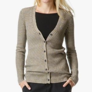 THEORY Larni Knit Black Tan Yellow V Neck Cardigan Like New Size Small